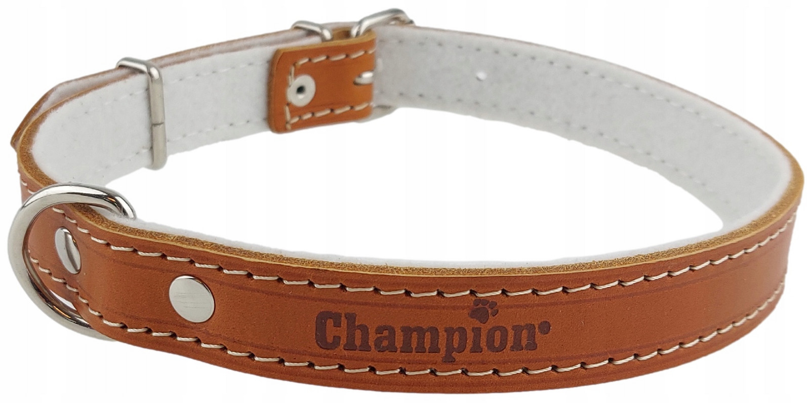 Polský výrobce Champion Přírodní obojek Lícová kůže 65 cm/2,5 cm Koniak