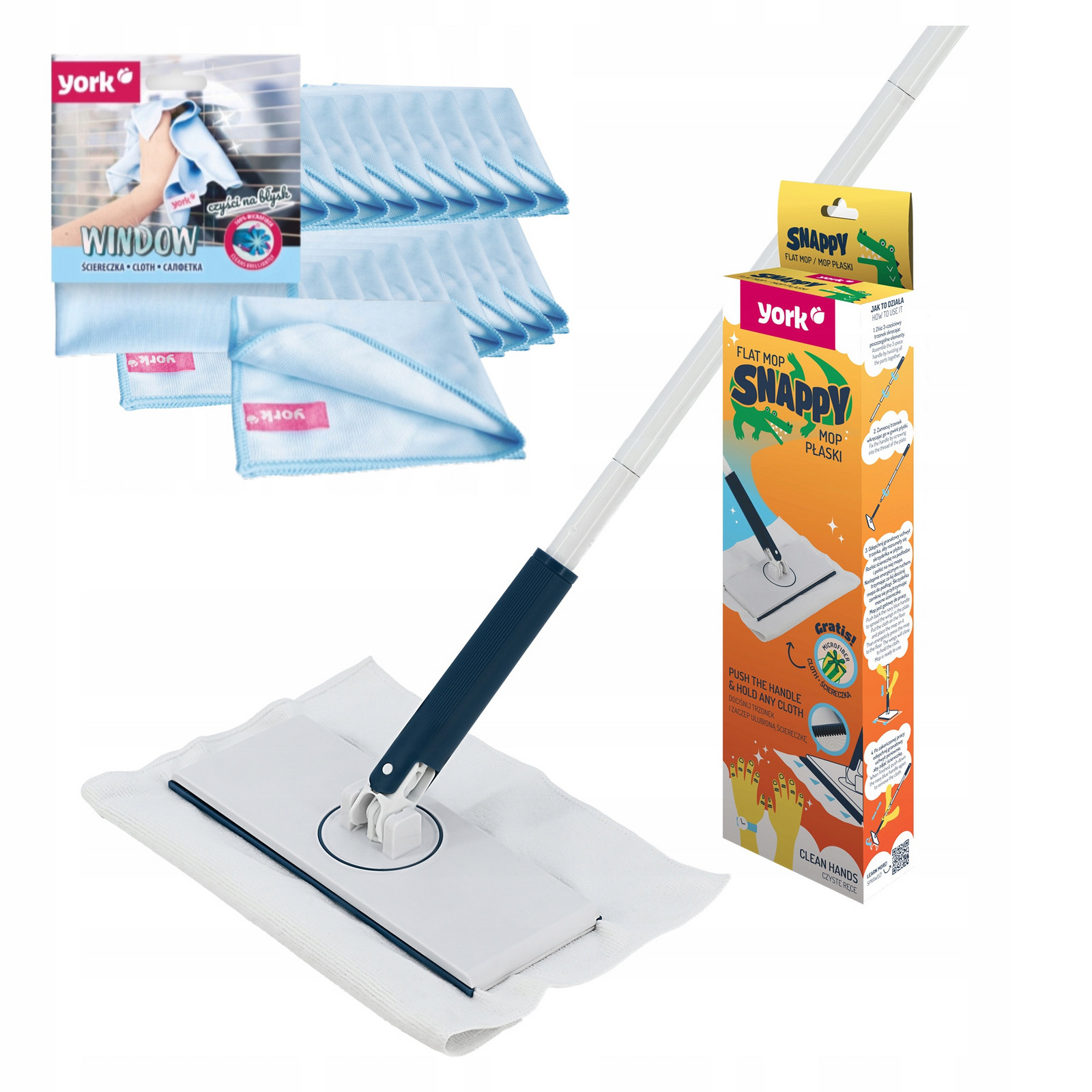 Mikrovláknové utěrky na okna, oboustranné, 20 ks plochý mop Snappy