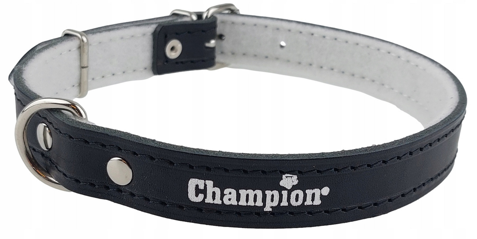 Polský výrobce Champion Přírodní obojek Lícová kůže 65 cm/2,5 cm Černá