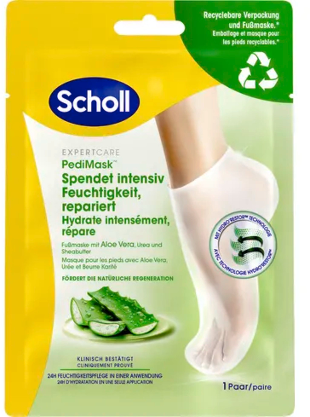 Scholl Hydratační maska na nohy s Aloe Vera PediMask™ (Foot Mask) 1 pár