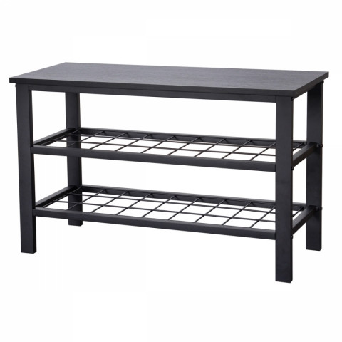 Botník 2 police, potah černá ekokůže, kov - černý matný lak ABO-W2012 BK ABO-W2012 BK Autronic