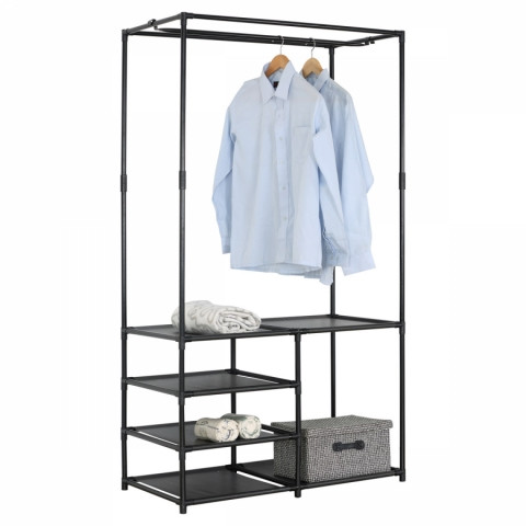 Stojan na šaty dvouramenný se čtyřmi policemi, černá barva, kov / plast, chrom GD-172 BK GD-172 BK Autronic