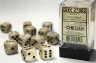 Chessex Dice Set Marble Ivory White/Black 16mm d6 (12x)