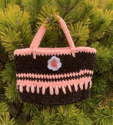 Kabelka pro děti hnědo růžová s kytičkou