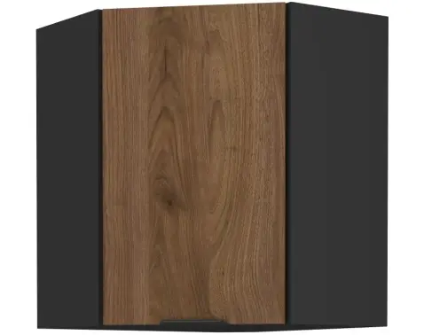 Horní rohová kuchyňská skříňka Monza, 60/60 cm, ořech/černá