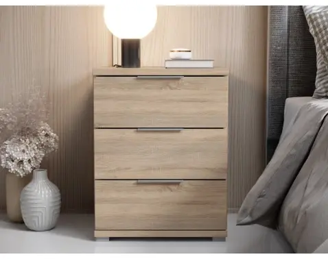 Noční stolek se 3 zásuvkami Smilla, výška 61 cm, dub sonoma