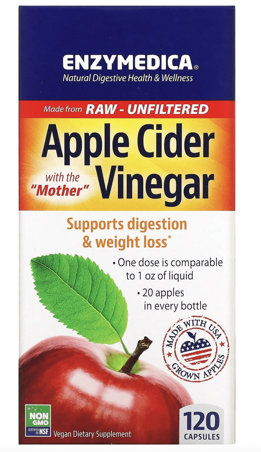 Enzymedica Apple Cider Vinegar, jablečný ocet, 120 kapslí
