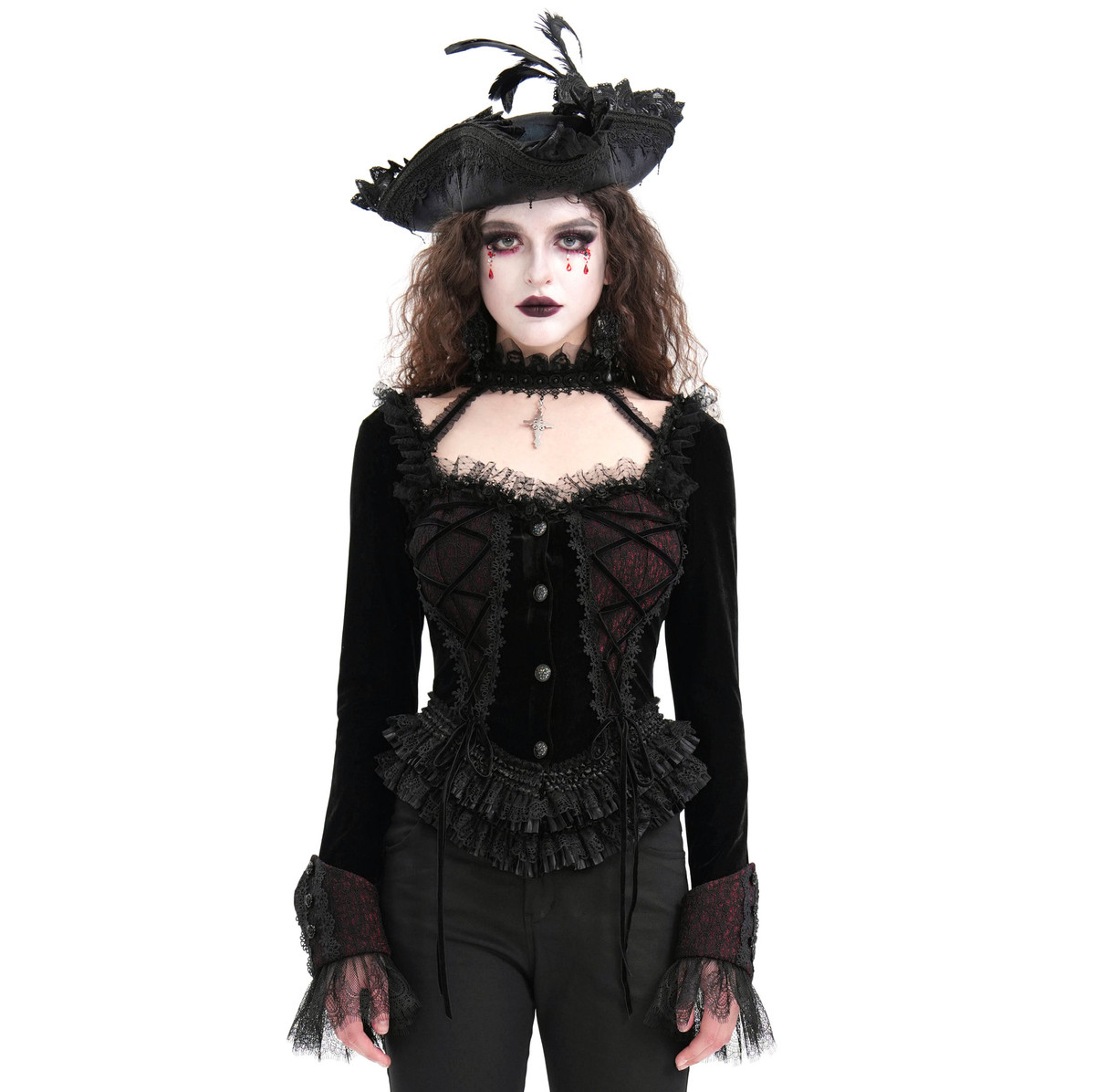 kabátek dámský (sako) DEVIL FASHION - Black and Red Romantic Gothic XS