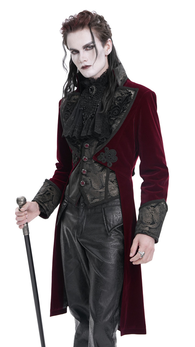 kabát pánský DEVIL FASHION - Wine Red Retro Gothic  M