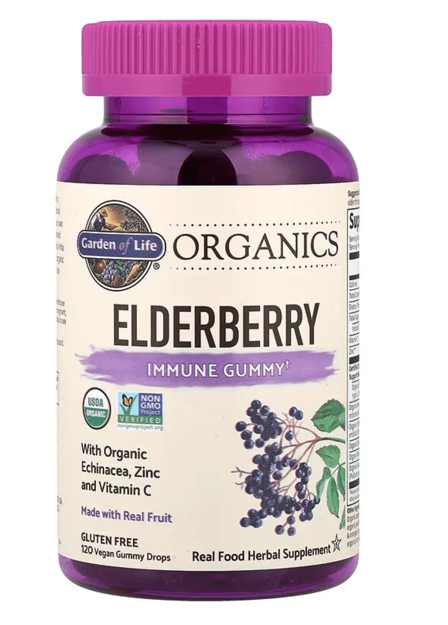 Garden of Life Organics Elderberry Immune Gummies, černý bez, 120 gumových bonbónů