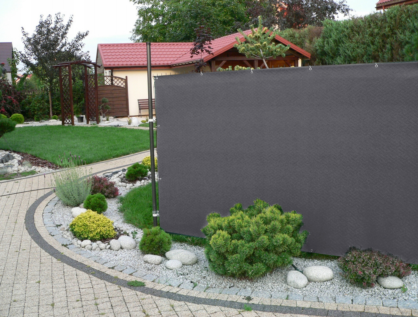 Stínící plotová zástěna 1,2x2,5 m PREMIUM, ratanový vzor grafitová, 240g/m2 MyBestHome