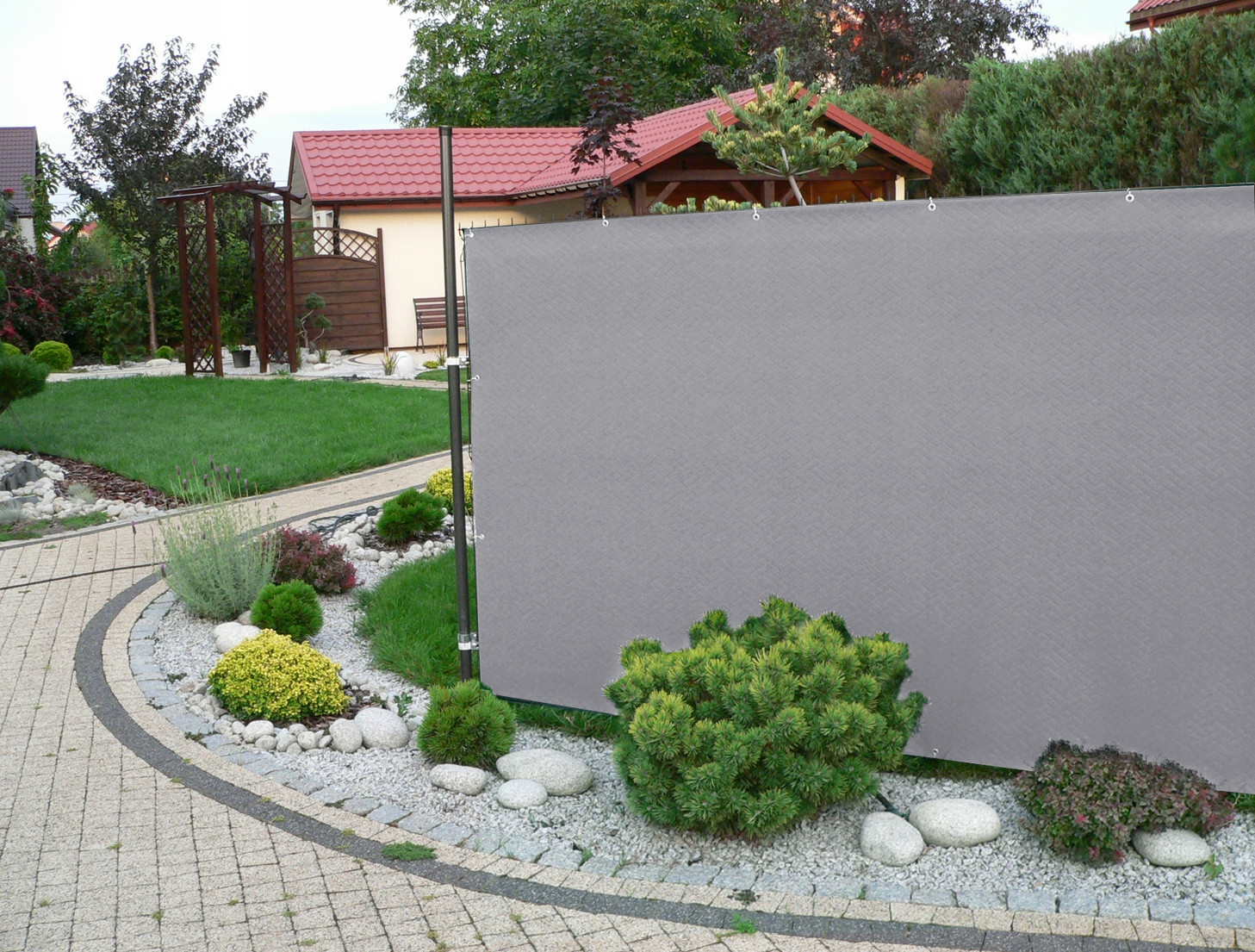 Stínící plotová zástěna 1,2x5 m PREMIUM, ratanový vzor šedá, 240g/m2 MyBestHome