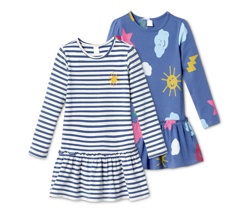 Tchibo - Žerzejové šaty z biobavlny - pro dívky - vel. 86/92 - barva: modrá/s potiskem