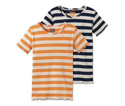 Tchibo - Proužkovaná trika - pro dívky - vel. 122/128 - barva: modrá/s proužky