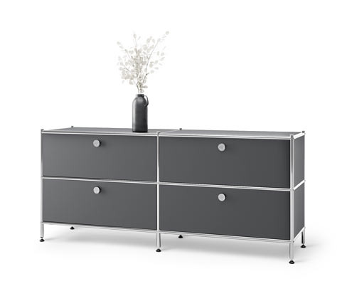 Tchibo - Nízká kovová skříňka »Cn3« se 4 zásuvkami - barva: šedá