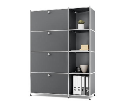Tchibo - Kovový regál CN3 se 4 výklopnými dvířky - barva: šedá