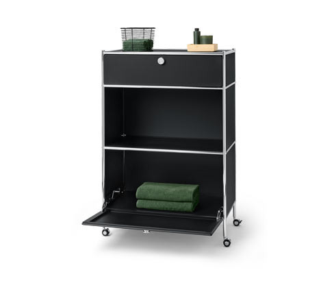 Tchibo - Kovová komoda »Cn3« s 1 zásuvkou a 1 výklopnými dvířky - barva: černá