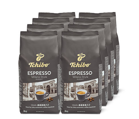 Tchibo Espresso Milano Style - 1 kg x 8 zrnkové kávy - Intenzita: 4/6