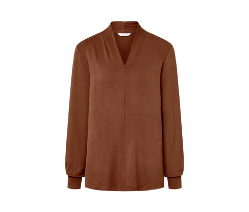 Tchibo - Triko s dlouhým rukávem a výstřihem do V - pro ženy - vel. S 36/38 - barva: hnědá