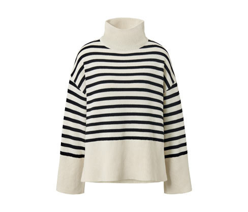 Tchibo - Pletený svetr s vlnou - pro ženy - vel. S 36/38 - barva: černá/s proužky