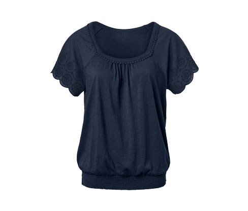 Tchibo - Triko s ažurovou výšivkou - pro ženy - vel. S 36/38 - barva: modrá