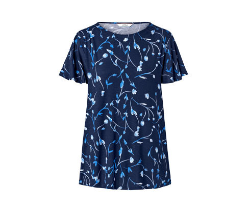 Tchibo - Halenkové triko s netopýřími rukávy - pro ženy - vel. S 36/38 - barva: modrá/s potiskem