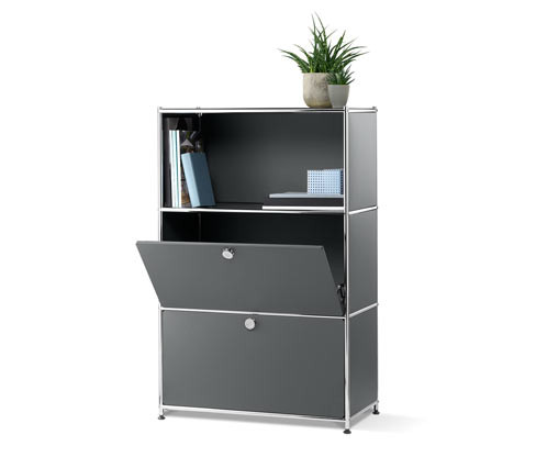 Tchibo - Kovový regál CN3 se 2 výklopnými dvířky - barva: šedá