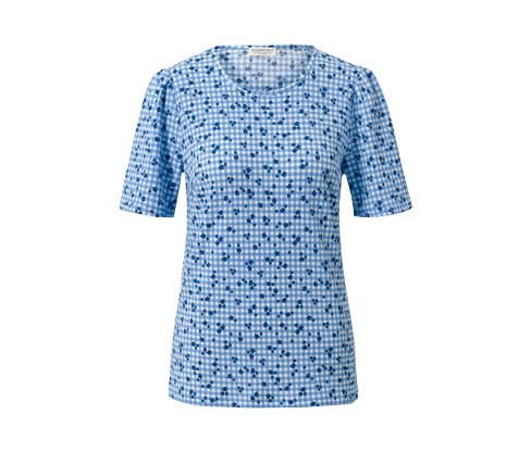Tchibo - Halenkové triko s celopotiskem - pro ženy - vel. 34 - barva: modrá/kostkovaný