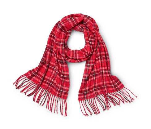 Tchibo - Kostkovaná šála s třásněmi - barva: červená