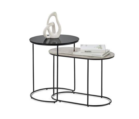 Tchibo - 2 odkládací stolky v mramorovém vzhledu se skleněným povrchem - barva: černá