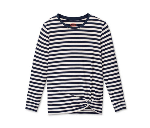 Tchibo - Triko s dlouhým rukávem a ozdobným uzlem - pro dívky - vel. 122/128 - barva: modrá/s proužky