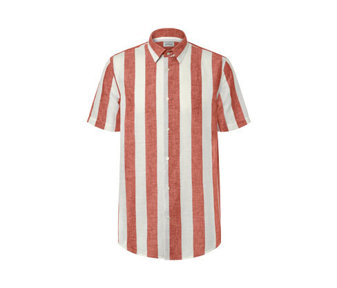 Tchibo - Košile s krátkým rukávem s podílem lnu - pro muže - vel. M 39/40 - barva: bílá/s proužky