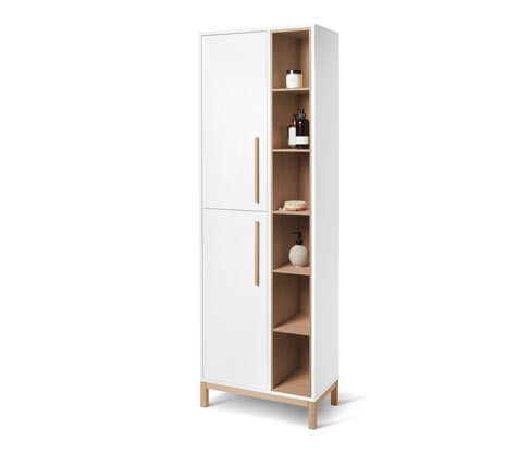 Tchibo - Vysoká koupelnová skříňka »Eklund« s boční přihrádkou - barva: bílá