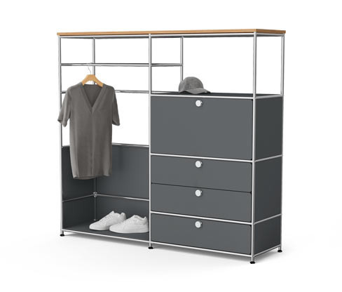 Tchibo - Kovová skříň »Cn3« s dřevěnou deskou - barva: šedá