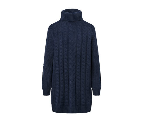 Tchibo - Dlouhý pletený svetr s copánkovým vzorem - pro ženy - vel. S 36/38 - barva: modrá