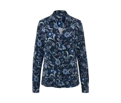 Tchibo - Halenkové triko s knoflíkovou légou a potiskem - pro ženy - vel. S 36/38 - barva: modrá/s potiskem