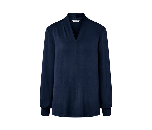 Tchibo - Triko s dlouhým rukávem a výstřihem do V - pro ženy - vel. S 36/38 - barva: modrá