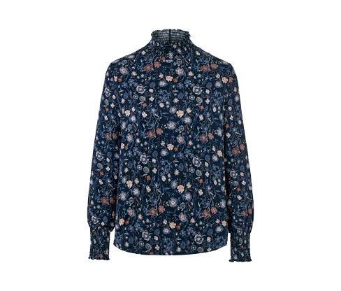 Tchibo - Květované halenkové triko se stojáčkem - pro ženy - vel. S 36/38 - barva: modrá/květovaný