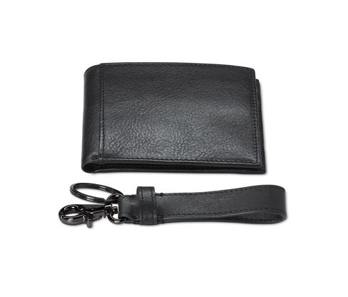 Tchibo - Dárková sada: kožená peněženka a přívěsek na klíče - barva: černá