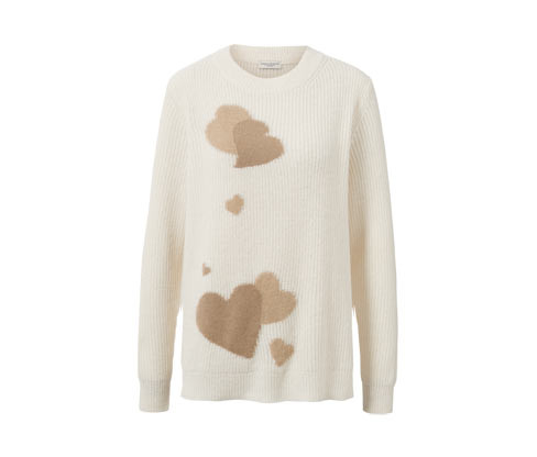 Tchibo - Pletený svetr se srdíčkovým žakárem - pro ženy - vel. S 36/38 - barva: bílá/žakár