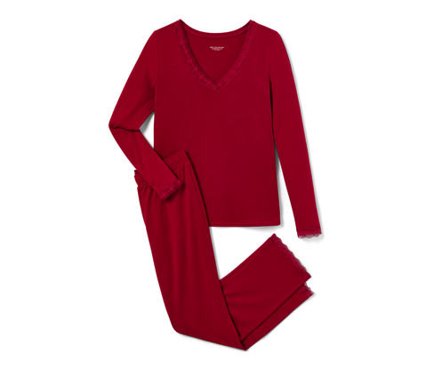 Tchibo - Pyžamo s krajkovým lemováním - pro ženy - vel. S 36/38 - barva: červená