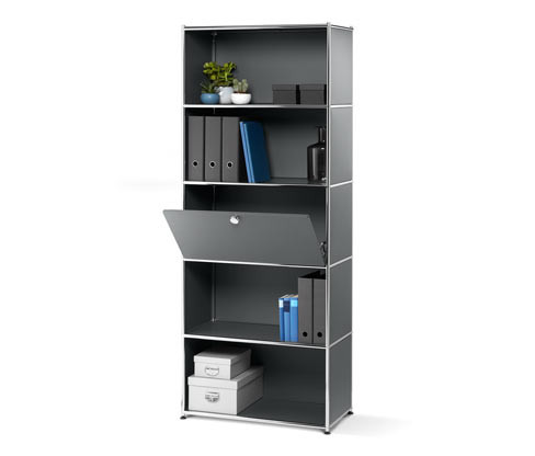 Tchibo - Kovový vysoký regál CN3 s výklopnými dvířky - barva: černá