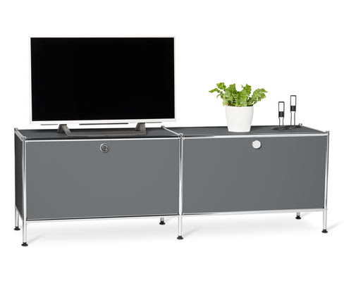 Tchibo - Kovová nízká skříňka CN3 s výklopnými dvířky - barva: šedá