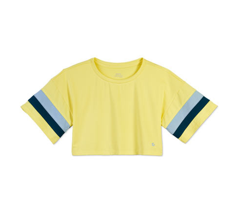 Tchibo - Zkrácené dětské funkční triko s recyklovaným materiálem - pro dívky - vel. 122/128 - barva: žlutá
