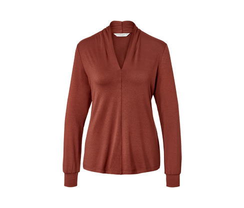 Tchibo - Halenkové triko s výstřihem do V - pro ženy - vel. S 36/38 - barva: hnědá