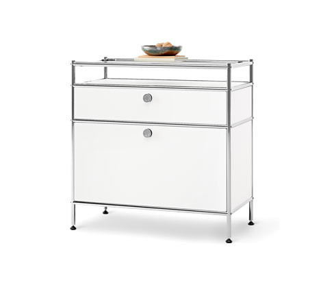 Tchibo - Kovový konzolový stolek »Cn3« s výklopnými dvířky a zásuvkou - barva: bílá