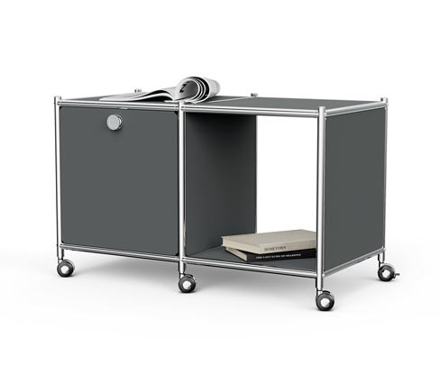Tchibo - Kovový odkládací stolek »Cn3« s 1 výklopnými dvířky a kolečky - barva: šedá