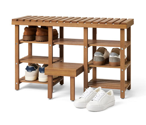 Tchibo - Vysoká lavice s botníkem a výklopným schůdkem - barva: hnědá