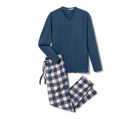 Tchibo - Pyžamo s flanelovými kalhotami - pro muže - vel. S 44/46 - barva: modrá/kostkovaný