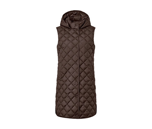 Tchibo - Dlouhá prošívaná vesta s kapucí - pro ženy - vel. 36 - barva: hnědá